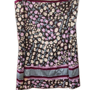Philippe Adec Purple Gray Floral Satin Knee-Length Skirt 10 Elegant Career
